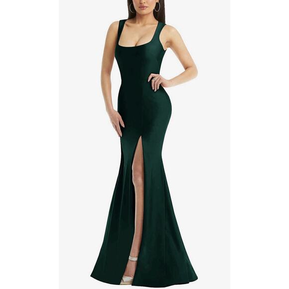 Women's Square Neck Satin Mermaid Dress Green XL Train 💚NEW💚Cynthia & Sahar - Picture 1 of 9